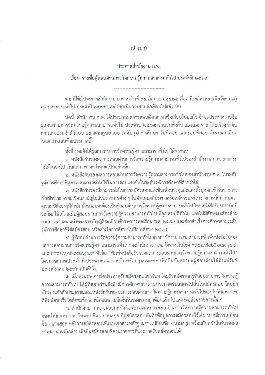 ประกาศรายชื่อผู้สอบผ่าน ก.พ. 2565