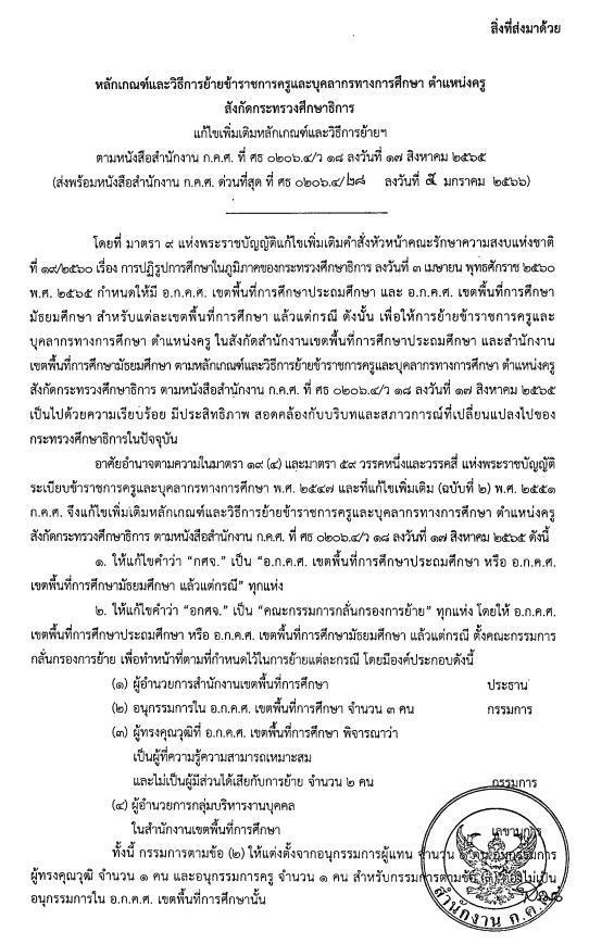 แก้ไขเพิ่มเติม หลักเกณฑ์และวิธีการ ย้ายข้าราชการครู ล 28/2566 แก้ไขเพิ่มเติม หลักเกณฑ์และวิธีการ ย้ายข้าราชการครู ล 28/2566