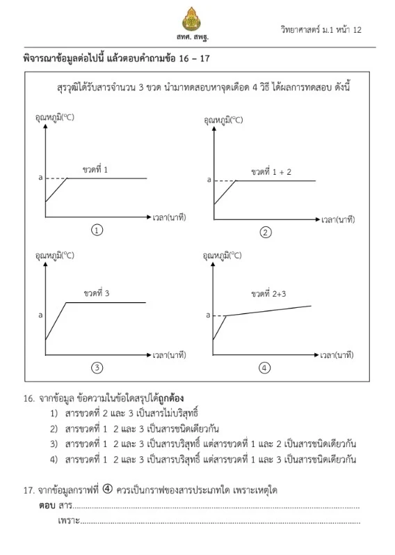 ข้อสอบเข้า ม.1 วิชาวิทยาศาสตร์ พร้อมเฉลย ข้อสอบเข้า ม.1 วิชาวิทยาศาสตร์ พร้อมเฉลย
