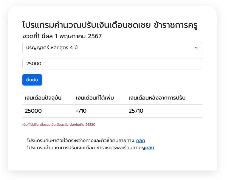 โปรแกรมคำนวณปรับเงินเดือนชดเชย ข้าราชการครู 2567
