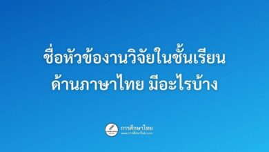 ชื่อหัวข้องานวิจัยในชั้นเรียน ด้านภาษาไทย