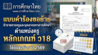 แบบคำร้องขอย้ายข้าราชการครูและบุคลากรทางการศึกษา ตำแหน่งครู หลักเกณฑ์ ว18 ใช้ยื่นขอย้าย ปี 2569