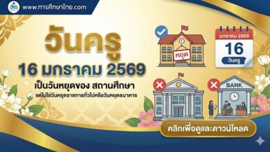 วันครู 16 มกราคม 2569 เป็นวันหยุดของ สถานศึกษา แต่ไม่ใช่วันหยุดราชการทั่วไปหรือวันหยุดธนาคาร