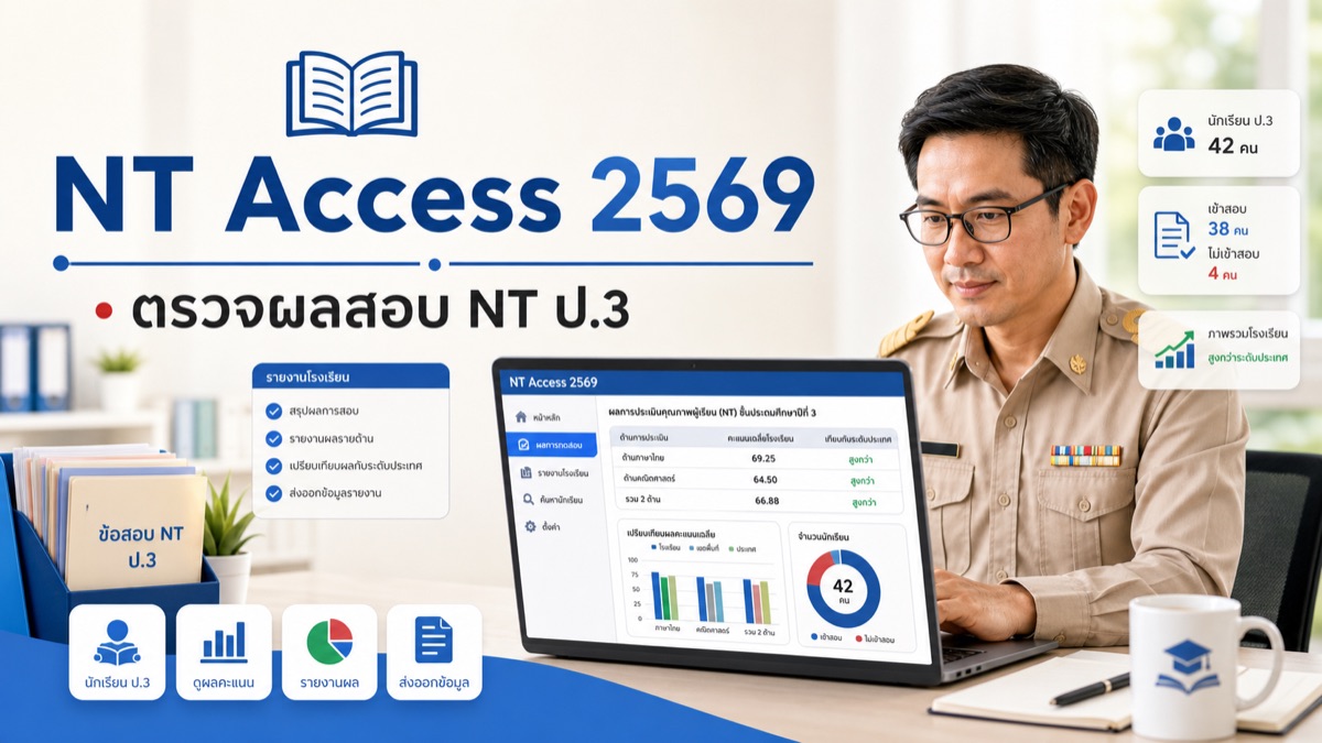NT Access 2569 เข้าระบบตรวจผลสอบ NT ป.3 วิธีใช้งานสำหรับครูและโรงเรียน