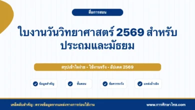 ใบงานวันวิทยาศาสตร์ 2569 สำหรับประถมและมัธยม