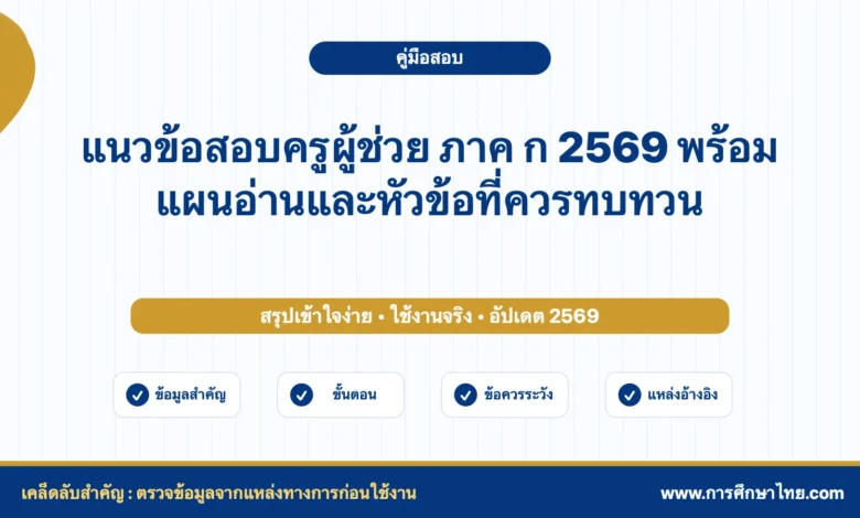 แนวข้อสอบครูผู้ช่วย ภาค ก 2569 พร้อมแผนอ่านและหัวข้อที่ควรทบทวน