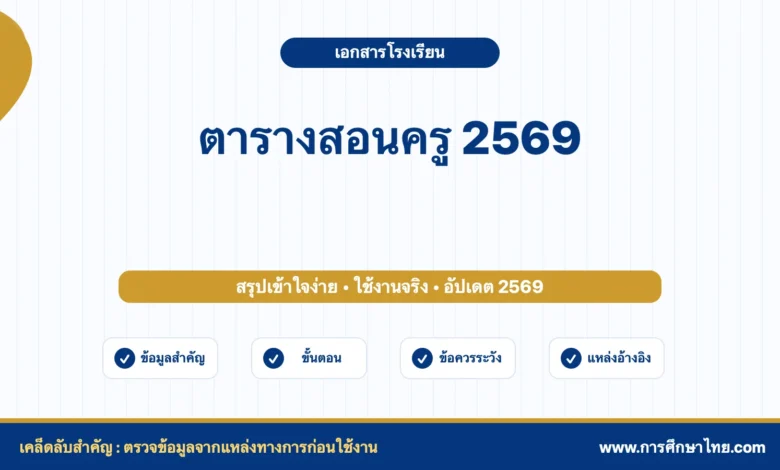 ตารางสอนครู 2569 แบบฟอร์มจัดตารางเรียนอย่างไรให้ใช้งานง่าย