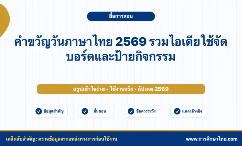 คำขวัญวันภาษาไทย 2569 รวมไอเดียใช้จัดบอร์ดและป้ายกิจกรรม