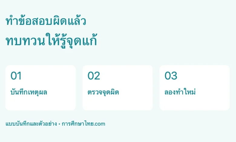 ทบทวนข้อสอบสามขั้นตอน บันทึกเหตุผล ตรวจจุดผิด และลองทำใหม่