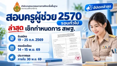 สอบครูผู้ช่วย 2570 รอบทั่วไป ล่าสุด เช็กกำหนดการ สพฐ. รับสมัคร 19–25 ต.ค. สอบ 14–15 พ.ย. 69
